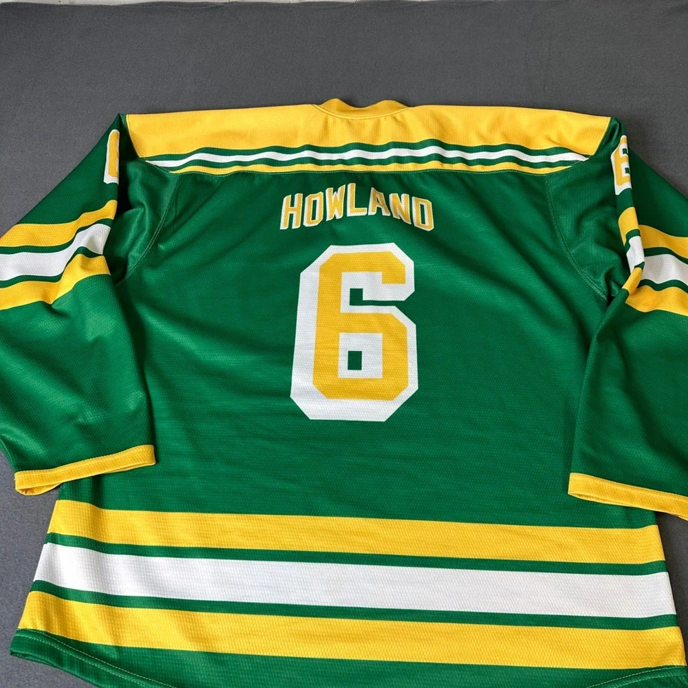 Adelph Wear Uni Watch Hockey Jersey Mens XL Green Yellow Howland 6 Lace Up Neck